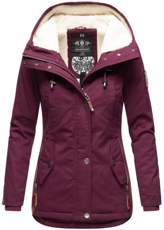 Marikoo Bikoo Damen Teddyfell gefüttert Winterjacke B802 Weinrot Größe XL - Gr. 42