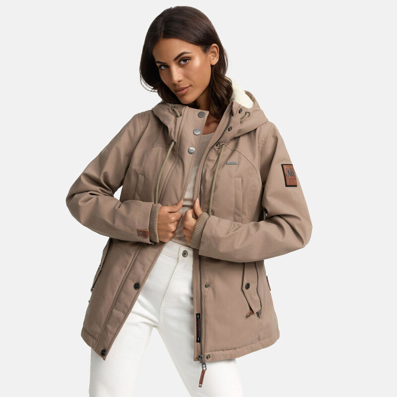 Marikoo Bikoo Damen Teddyfell gefüttert Winterjacke B802 Taupe Größe M - Gr. 38