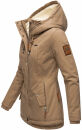 Marikoo Bikoo Damen Teddyfell gefüttert Winterjacke B802 Taupe Größe XL - Gr. 42