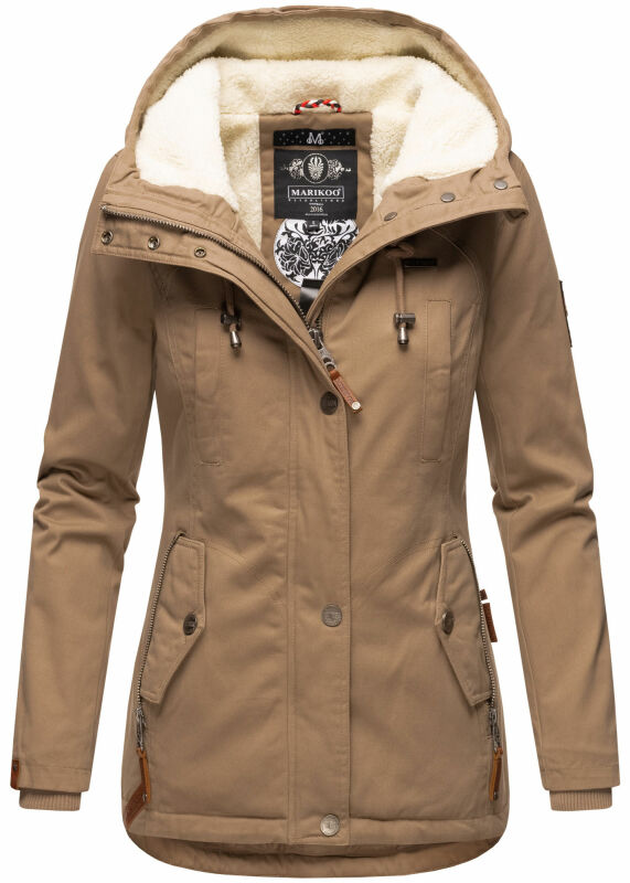 Marikoo Bikoo Damen Teddyfell gefüttert Winterjacke B802 Taupe Größe XXL - Gr. 44