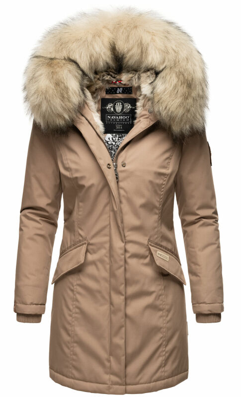 Navahoo Cristal Damen Winterjacke Parka mit Kunstfell B669 Taupe Grey Gr.L