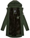 Navahoo Deike Damen lange Regenjacke mit Teddyfell und Kapuze B678 Olive Größe M - Gr. 38