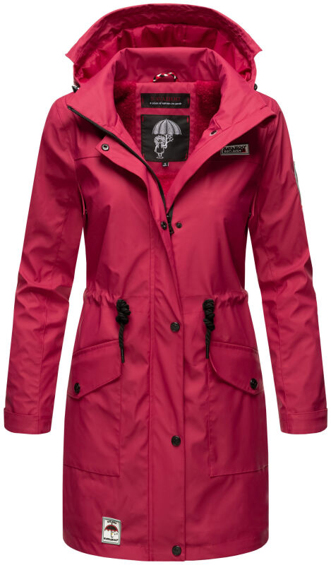 Navahoo Deike Damen lange Regenjacke mit Teddyfell und Kapuze B678 Fuchsia Größe XS - Gr. 34