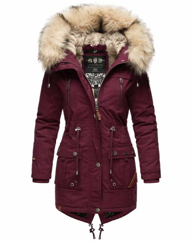 Navahoo Honigfee warme Damen Winter Jacke mit Kapuze und Kunstfell B805 Weinrot Größe XS - Gr. 34