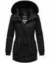 Navahoo Olessaa Damen Winter Jacke Winterjacke halblang Kapuze Kunstfell B869 Schwarz-Gr.L