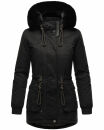 Navahoo Olessaa Damen Winter Jacke Winterjacke halblang Kapuze Kunstfell B869 Schwarz-Gr.L