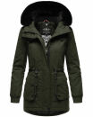 Navahoo Olessaa Damen Winter Jacke Winterjacke halblang Kapuze Kunstfell B869 Olive-Gr.M