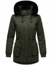 Navahoo Olessaa Damen Winter Jacke Winterjacke halblang Kapuze Kunstfell B869 Olive-Gr.M