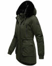 Navahoo Olessaa Damen Winter Jacke Winterjacke halblang Kapuze Kunstfell B869 Olive-Gr.M