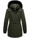 Navahoo Olessaa Damen Winter Jacke Winterjacke halblang Kapuze Kunstfell B869 Olive-Gr.L