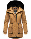 Navahoo Olessaa Damen Winter Jacke Winterjacke halblang Kapuze Kunstfell B869 Camel-Gr.XS