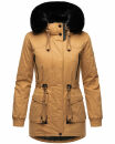 Navahoo Olessaa Damen Winter Jacke Winterjacke halblang Kapuze Kunstfell B869 Camel-Gr.S