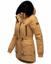 Navahoo Olessaa Damen Winter Jacke Winterjacke halblang Kapuze Kunstfell B869 Camel-Gr.S