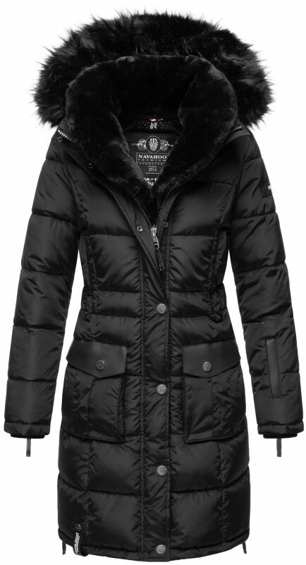 Navahoo Sinja Damen lange Winter Steppjacke Wintermantel B871 Schwarz-Gr.M