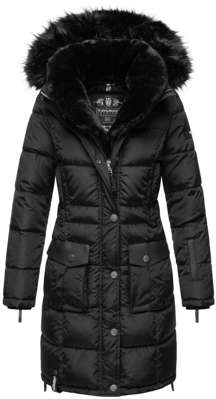 Navahoo Isalie Damen lange Winter Steppjacke Wintermantel B871 Schwarz-Gr.L