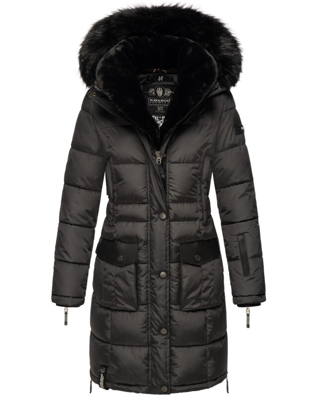 Navahoo Sinja Damen lange Winter Steppjacke Wintermantel B871 Anthrazit-Gr.M