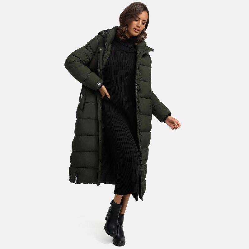 Navahoo Isalie Damen lange Winter Steppjacke Wintermantel B871 B872 Dark-Olive-Gr.S