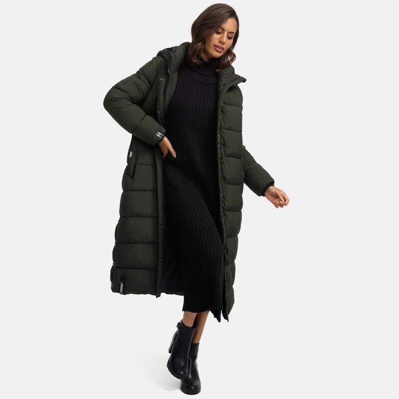 Navahoo Isalie Damen lange Winter Steppjacke Wintermantel B871 B872 Dark-Olive-Gr.M