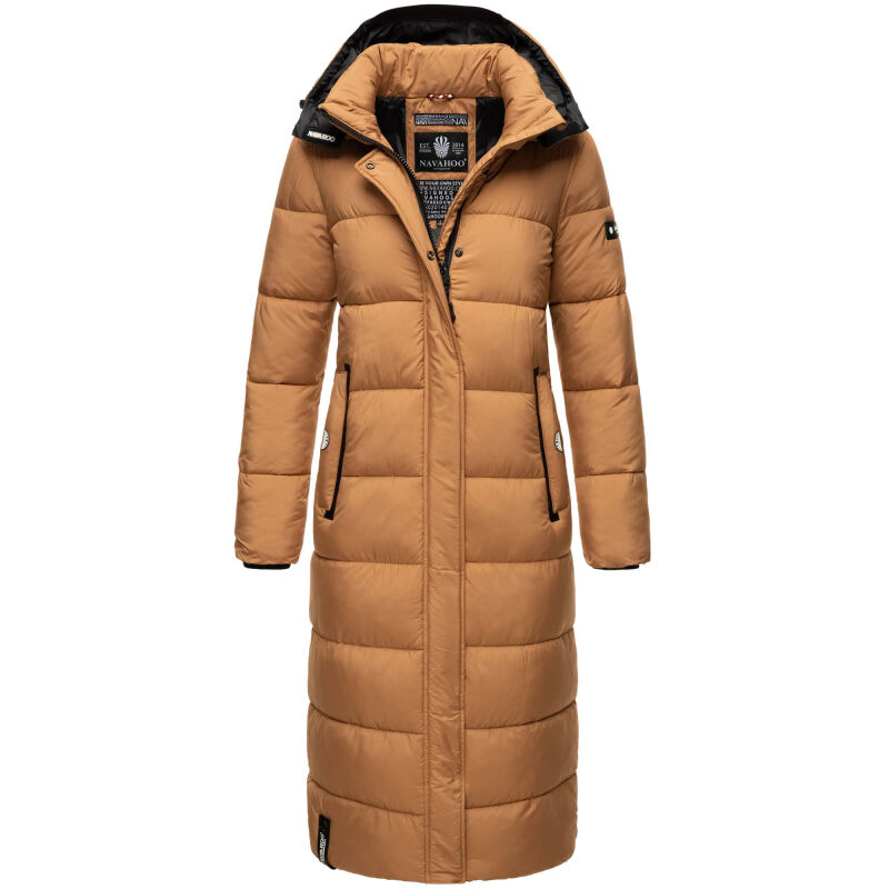 Navahoo Isalie Damen lange Winter Steppjacke Wintermantel B871 B872 Camel-Gr.XS