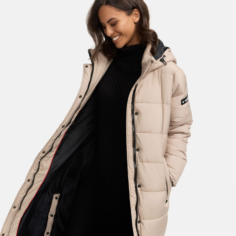 Navahoo Isalie Damen lange Winter Steppjacke Wintermantel B871 B872 Taupe-Gr.M