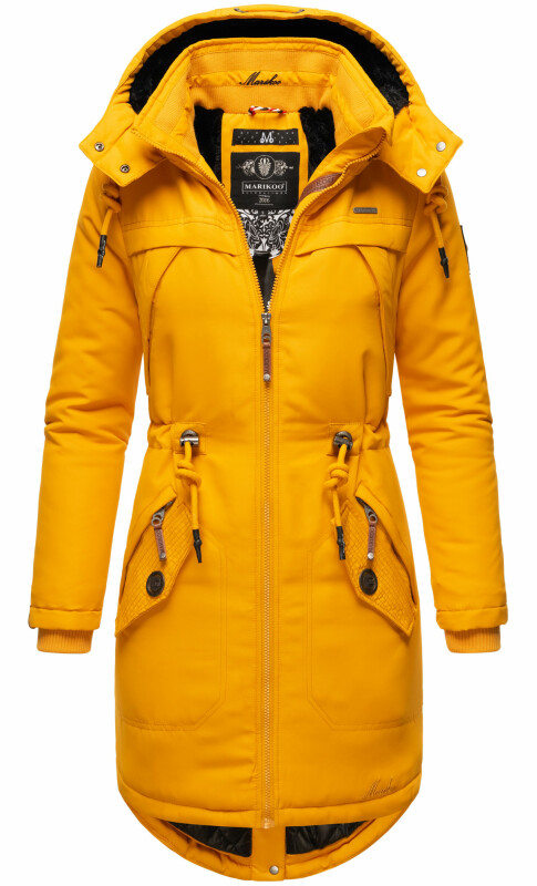 Marikoo Kamil warme Damen Winter Jacke lang mit Kapuze B807 Gelb Größe XS - Gr. 34