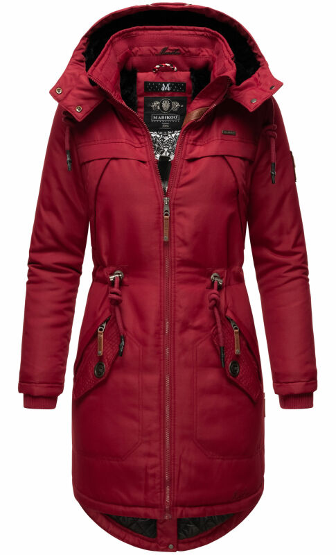 Marikoo Kamil warme Damen Winter Jacke lang mit Kapuze B807 Bordeaux Größe XS - Gr. 34