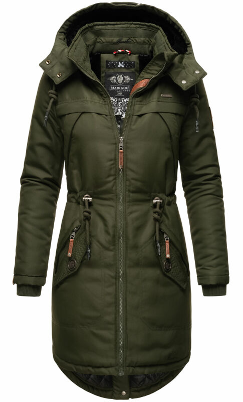 Marikoo Kamil warme Damen Winter Jacke lang mit Kapuze B807 Olive Größe XL - Gr. 42