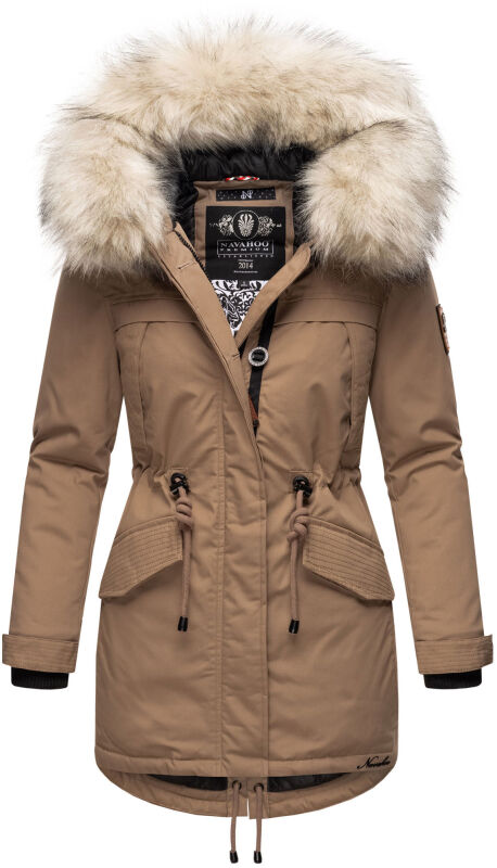 Navahoo Lady Like warme Damen Winterjacke mit Kapuze und Kunstfell B814 Taupe Größe M - Gr. 38