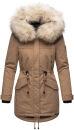 Navahoo Lady Like warme Damen Winterjacke mit Kapuze und Kunstfell B814 Taupe Größe M - Gr. 38