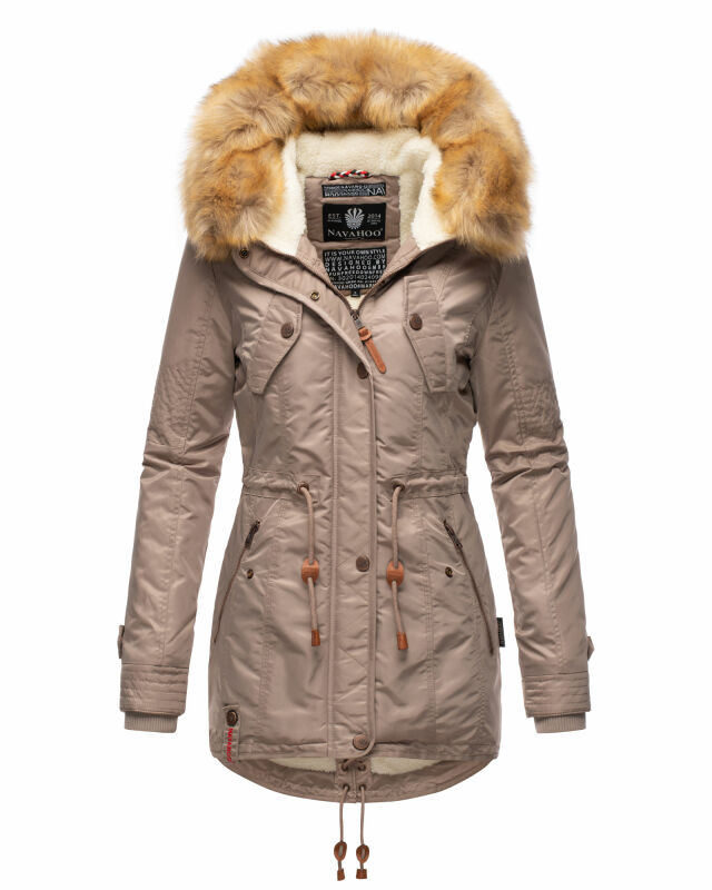 Navahoo warme Damen Winter Jacke mit Teddyfell B399 Taupe Grey Größe XXL - Gr. 44