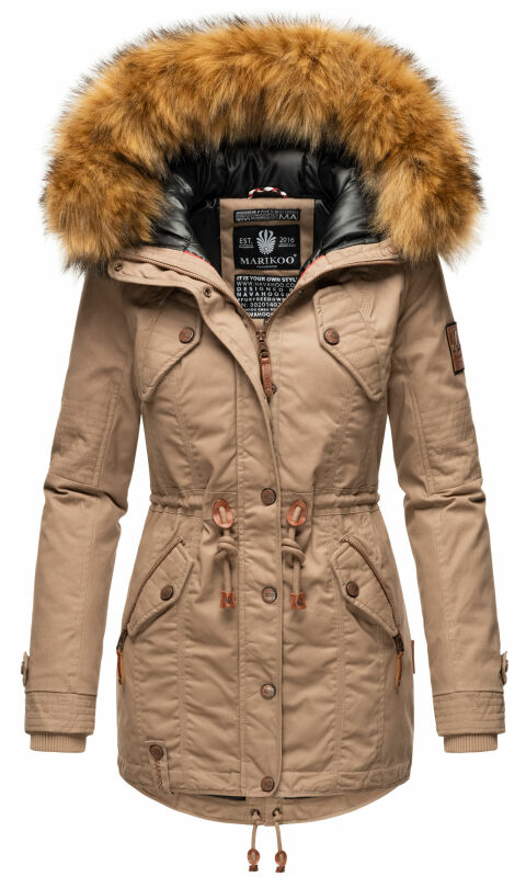 Marikoo La Viva Princess Damen Winterjacke mit Kapuze B813 Taupe Grey Größe S - Gr. 36