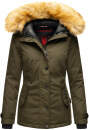 Navahoo warme Damen Winter Jacke mit Kunstfell B392 Olive...