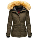 Navahoo warme Damen Winter Jacke mit Kunstfell B392 Olive...