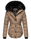 Marikoo warme Damen Winter Jacke gesteppt mit Kunstfell B618 Taupe Größe S - Gr. 36