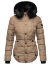 Marikoo warme Damen Winter Jacke gesteppt mit Kunstfell B618 Taupe Größe S - Gr. 36