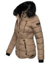 Marikoo warme Damen Winter Jacke gesteppt mit Kunstfell B618 Taupe Größe S - Gr. 36