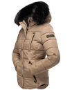 Marikoo warme Damen Winter Jacke gesteppt mit Kunstfell B618 Taupe Größe S - Gr. 36
