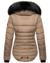 Marikoo warme Damen Winter Jacke gesteppt mit Kunstfell B618 Taupe Größe S - Gr. 36