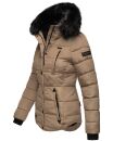 Marikoo warme Damen Winter Jacke gesteppt mit Kunstfell B618 Taupe Größe M - Gr. 38