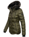 Marikoo warme Damen Winter Jacke gesteppt mit Kunstfell B618 Olive Größe L - Gr. 40