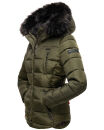 Marikoo warme Damen Winter Jacke gesteppt mit Kunstfell B618 Olive Größe L - Gr. 40