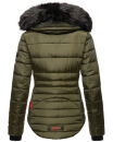 Marikoo warme Damen Winter Jacke gesteppt mit Kunstfell B618 Olive Größe L - Gr. 40