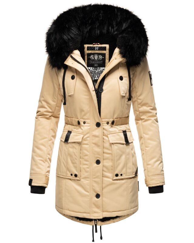 Navahoo Luluna Princess warme Damen Winter Jacke mit Kunstfell B818 Beige-Gr.XXL