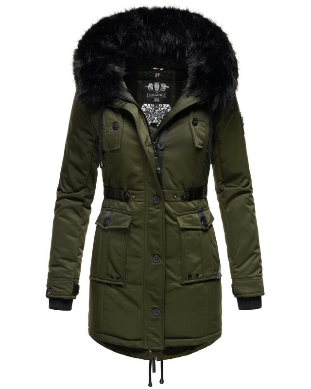 Navahoo Luluna Princess warme Damen Winter Jacke mit Kunstfell B818 Olive-Gr.M