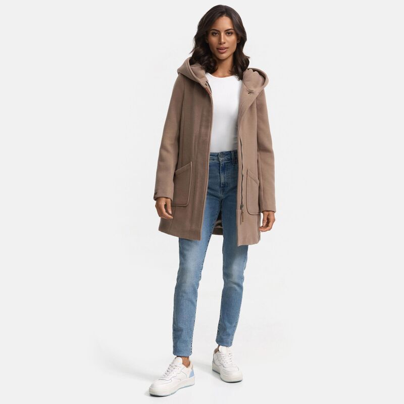 Marikoo Maikoo Damen Mantel mit Kapuze Trenchcoat Jacke B819 Taupe Grey Größe S - Gr. 36