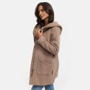 Marikoo Maikoo Damen Mantel mit Kapuze Trenchcoat Jacke B819 Taupe Grey Größe XL - Gr. 42