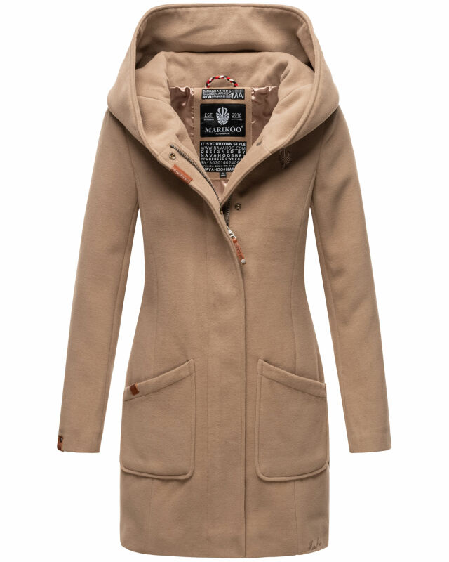 Marikoo Maikoo Damen Mantel mit Kapuze Trenchcoat Jacke B819 Taupe Grey Größe XXL - Gr. 44