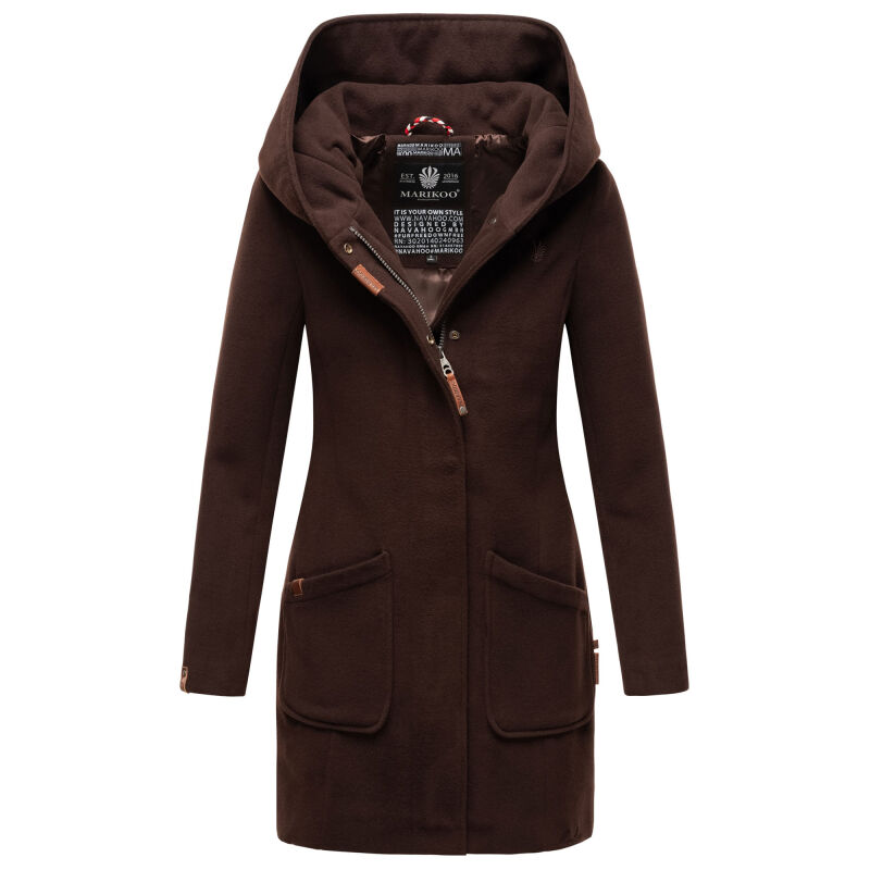 Marikoo Maikoo Damen Mantel mit Kapuze Trenchcoat Jacke B819 Choco Größe S - Gr. 36