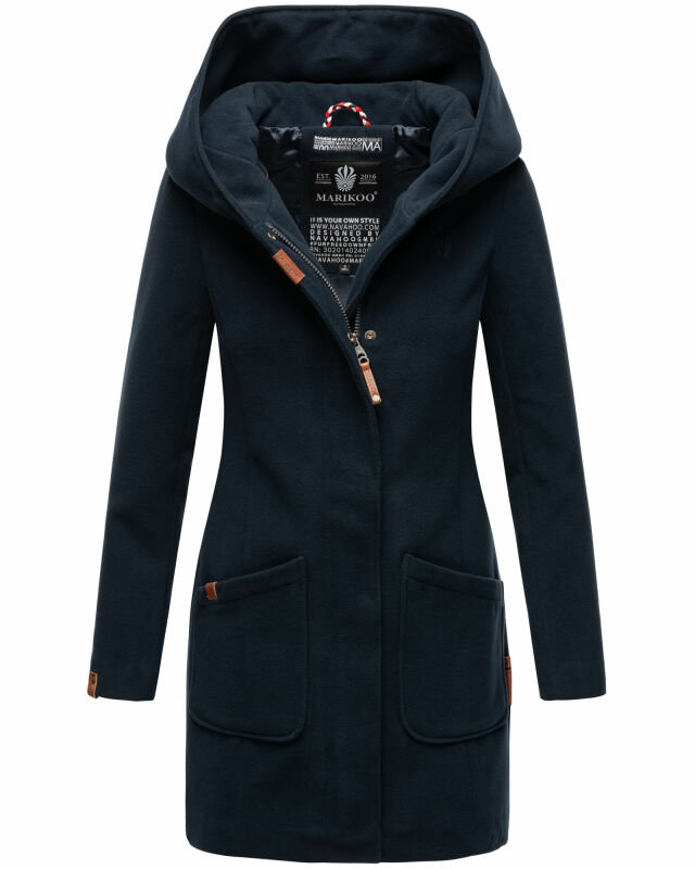 Marikoo Maikoo Damen Mantel mit Kapuze Trenchcoat Jacke B819 Dark Navy Größe M - Gr. 38