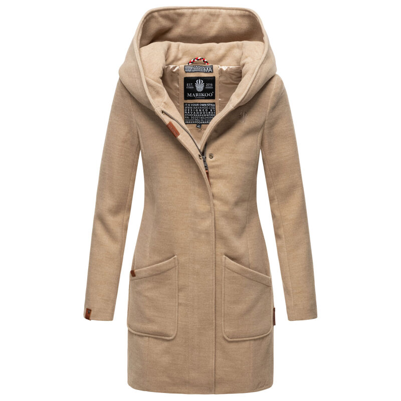 Marikoo Maikoo Damen Mantel mit Kapuze Trenchcoat Jacke B819 Taupe Melange Größe M - Gr. 38